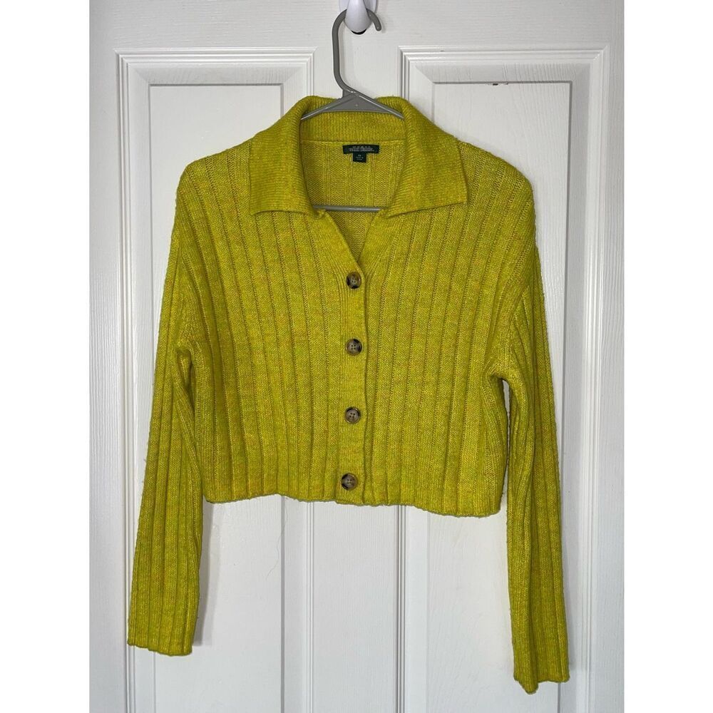Wild fable knit yellow green cropped cardigan sweater size xs